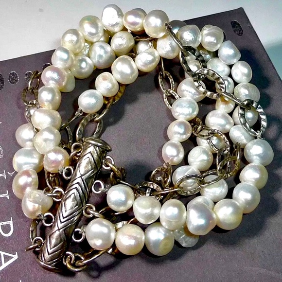 Silpada Jewelry - Silpada RARE 5 Stranded White Freshwater Pearl Sterling Silver Bracelet